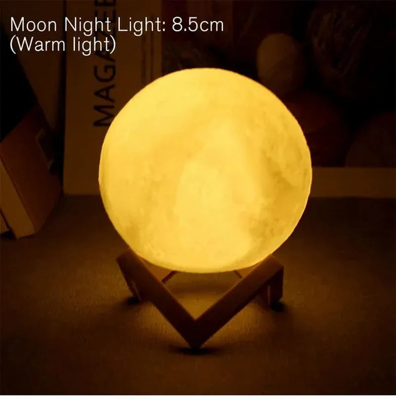 D5 Starry Moon Lamp 8Cm - LED Night Light with Stand, Perfect for Bedroom Decor and Gifts